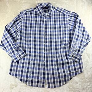 Roundtree & Yorke TravelSmart Button Down Shirt Men's 2X Long Sleeve Blue Plaid